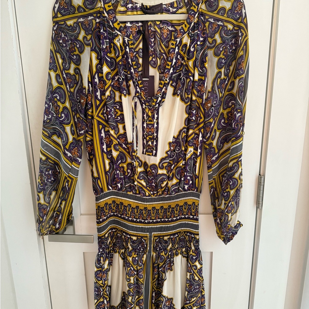 Hale Bob purple and Yellow Tie Front Smocked Sundress